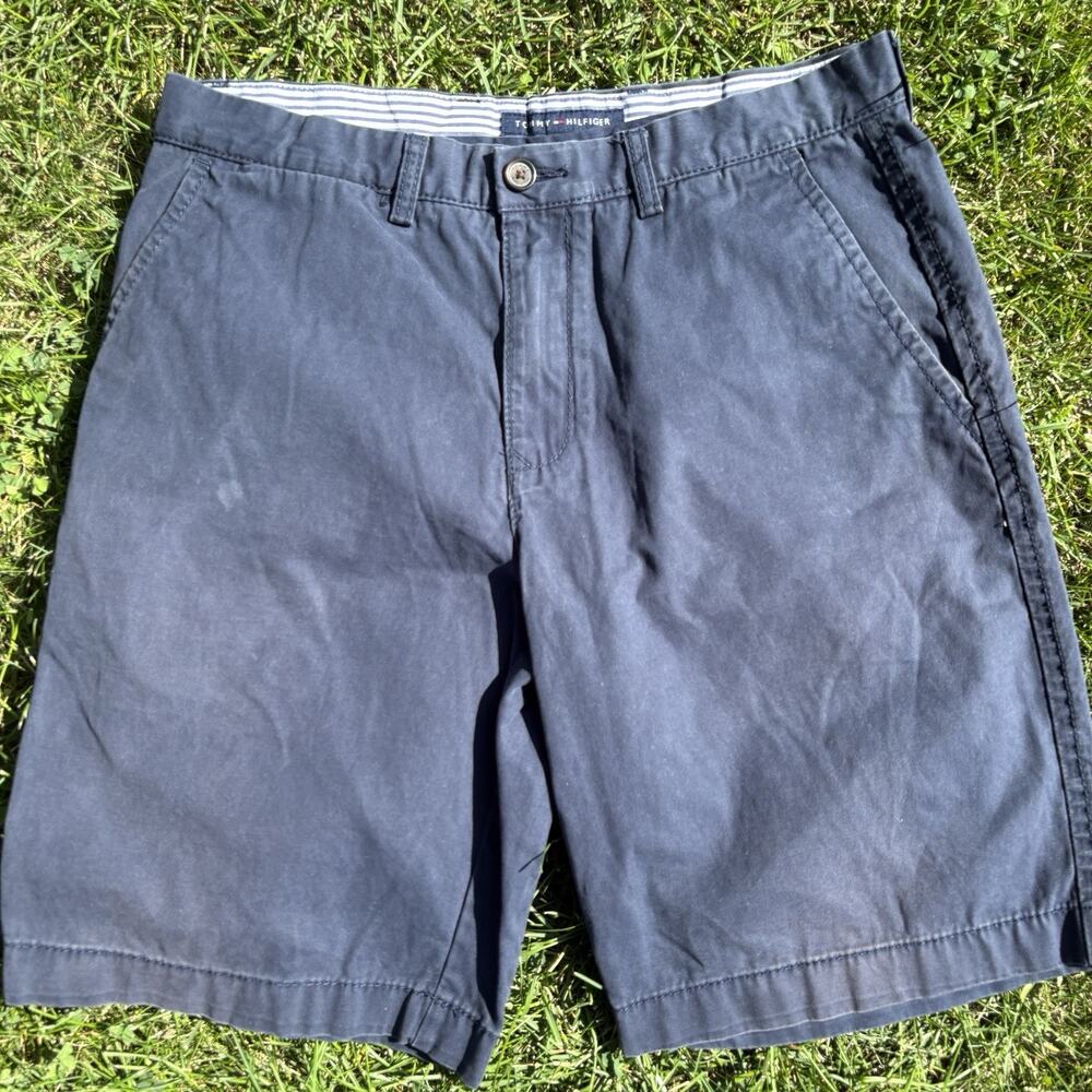 Tommy Hilfiger Chino Shorts Mens 32 Blue Cotton Flat Front Casual